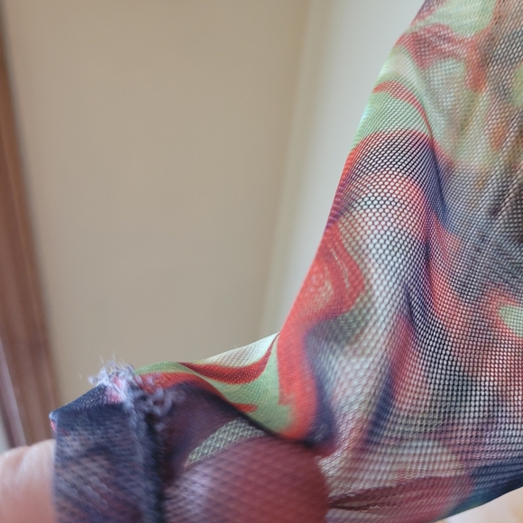 Anne Klein Abstract Colorful Long Sleeve Sheer Blouse - Picture 6 of 7